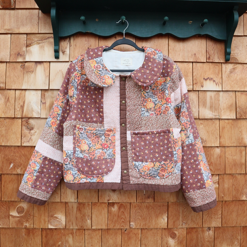 Upcycled Floral Patchwork Jacket Vintage Quilt Peter Pan Collar OS
